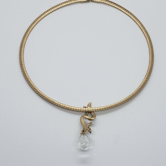 Gold Tone Necklace & Earrings Set with Cubic Zirconia & Clear Faceted Teardrop - Picture 4 of 11